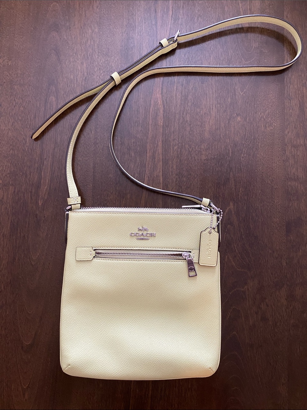 Coach Pebbled Leather Mini Rowan Crossbody File Bag in Pale Lime